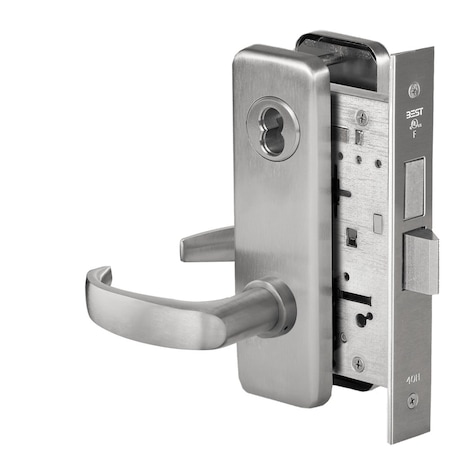 Best Grade 1 Dormitory Mortise Lock, 14 Lever, J Escutcheon, SFIC Housing Less Core, Satin Chrome Finish, 45H7T14J626